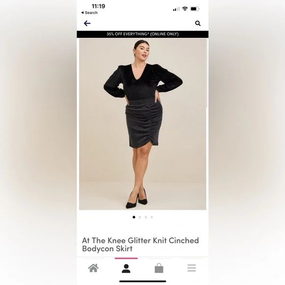 NWT At the Knee Glitter Knit Cinched Bodycon Skirt - Picture 1 of 4